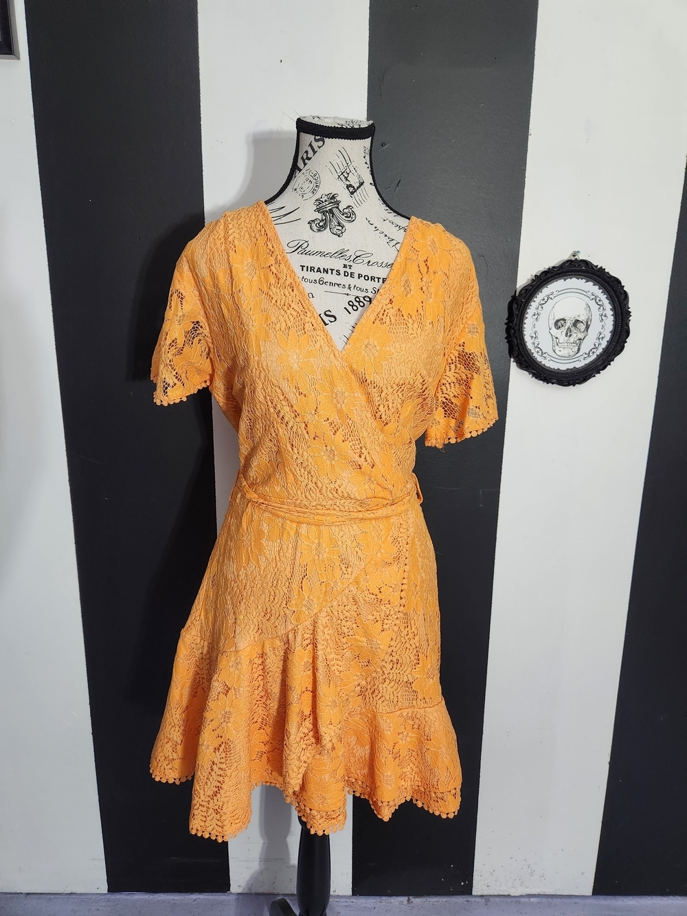 Orange Lace Wrap Mini Dress